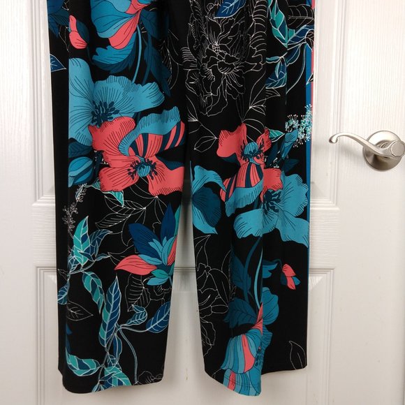 Susan Graver Womens Black Blue Floral Polyester Blend Relaxed Sweatpants - Picture 9 of 10